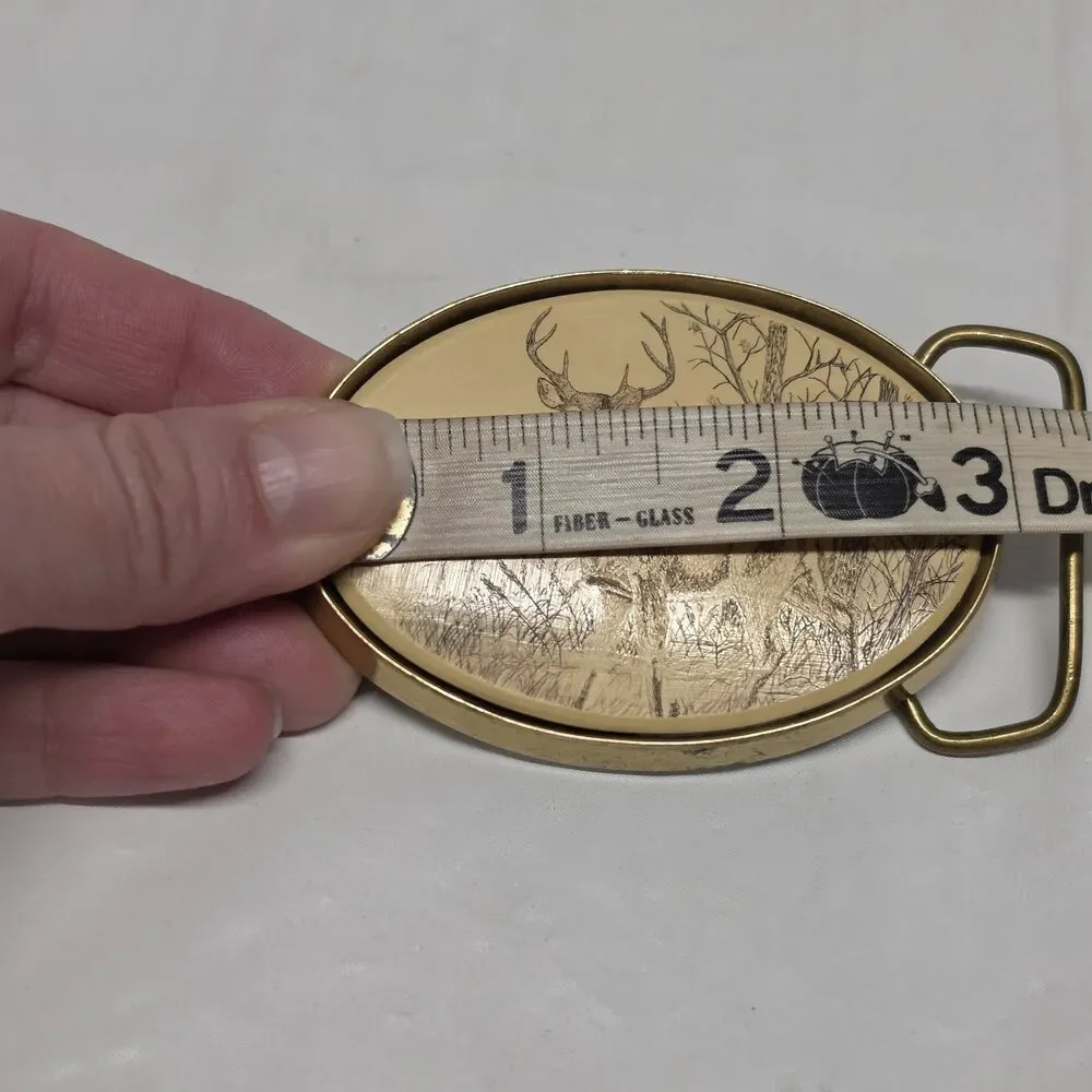 Barlow Solid Brass Deer Buck Engraved Hunting Belt Buckle Plate Vintage 1983